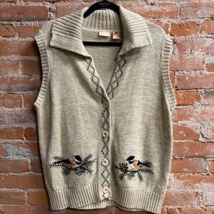 Vintage North Crest Sweater Vest Embroidered Chickadee Birds Women’s X-Large